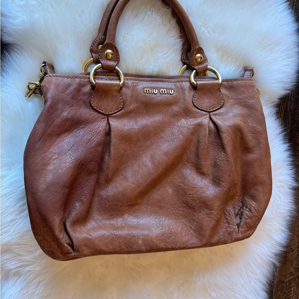 Miu Miu vintage Brown Leather Women's Bag brown caramel cross body